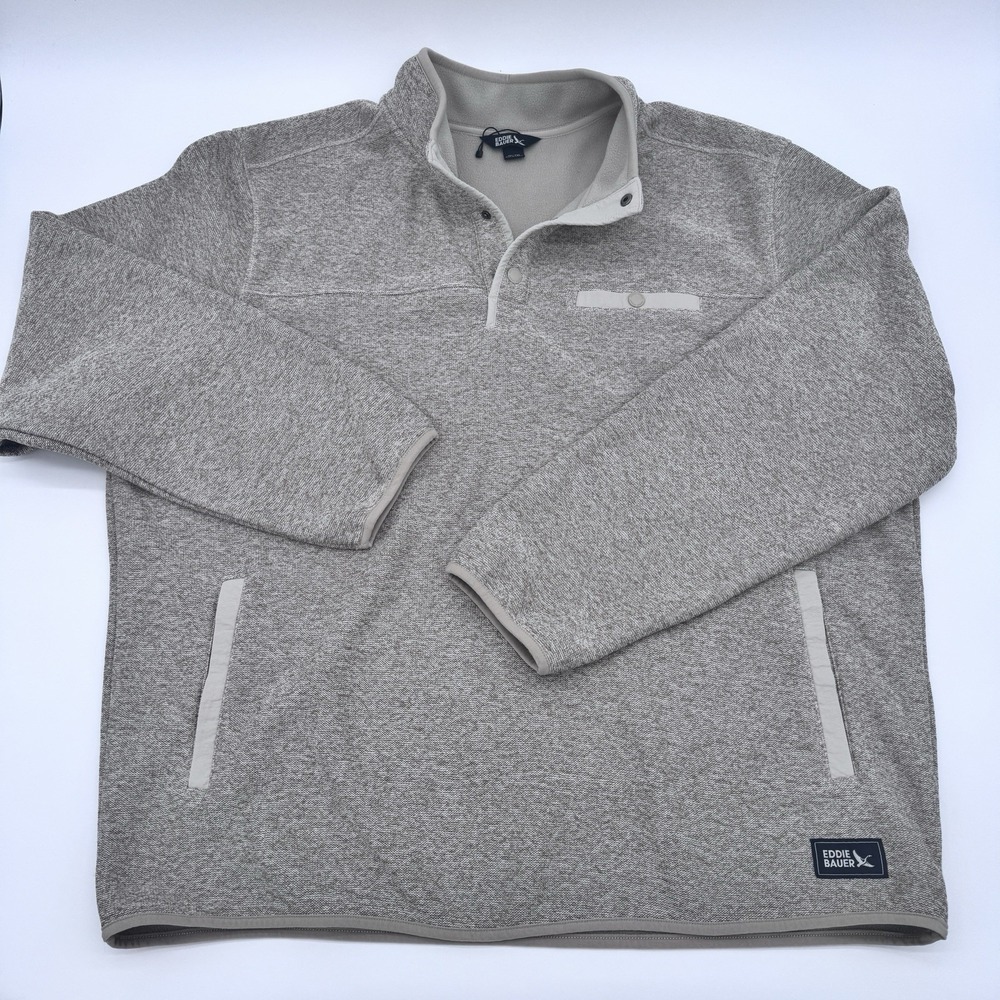 NWOT Eddie Bauer Men's Quarter Snap Fleece Pullover Tan/Brown Heather XXL - Picture 2 of 12